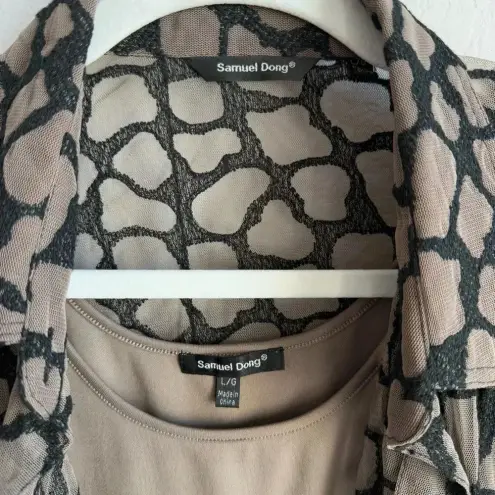 Samuel Dong Women’s Lace Textured Collared Button Down Long Sleeve w/Camisole‎ L Tan Size L