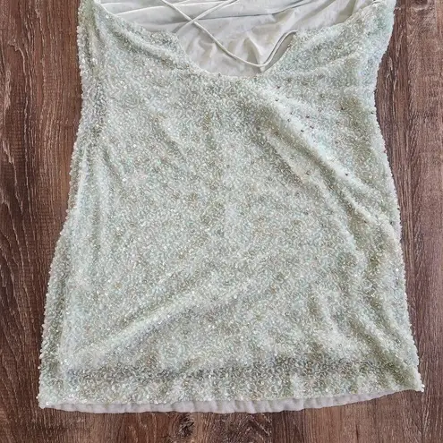 Retrofête Retrofete Mich Sequin Mini Dress in Mint Aqua Green Medium Beaded Sleeveless