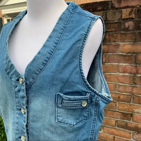 None Faded Denim Fashion Button Vest M/L