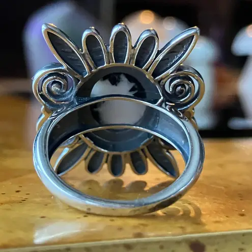 White Buffalo Turquoise Sterling Silver Feather Ring Size 7