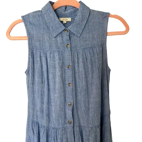 Fat Face Jolene Blue Chambray Button Down Front Maxi Shirt Dress Size 2