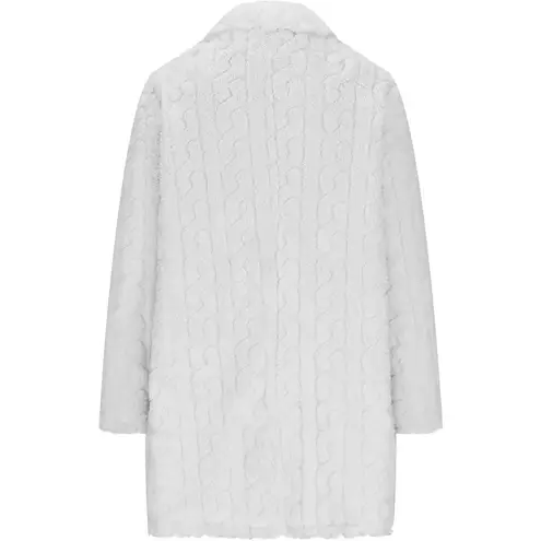 NWT ~ Long Shearling Shaggy Overcoat Soft Open Front Cable Cardigan ~ LARGE White