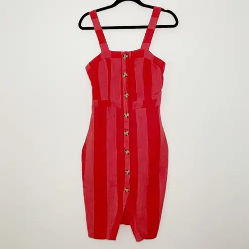Urban Romantics linen blend red Striped Button Down midi dress