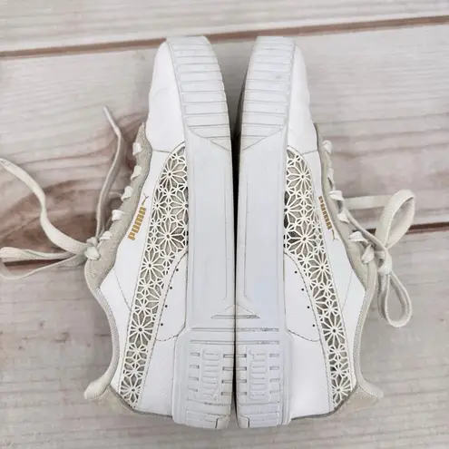 Puma  Carina 2.0 Laser Cut Flowers Sneakers White Gold Logos Athletic Feminine 7