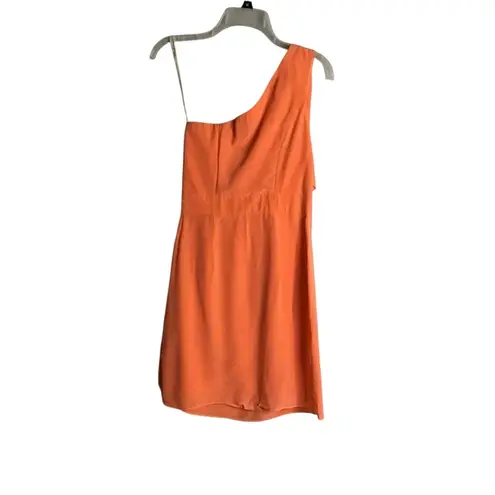 Shoshanna Womens One Shoulder Mini Shift Dress Coral Silk Pleated Size 2 Small