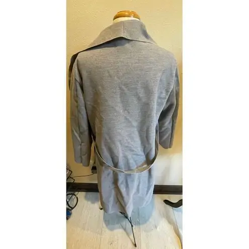 Elegant Gray Waterfall Collar Belted Long Cardigan Coat gray made In Italy 22 Size M
