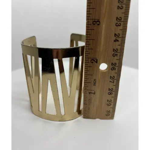 Estate Find Vintage Metal Cuff Bracelet Gold Color Modern Design 2.25" Wide