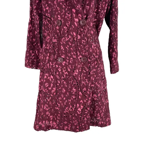 Johnny Was  Zaragoza Linen Lace Double Breasted Trench Coat Red Size S