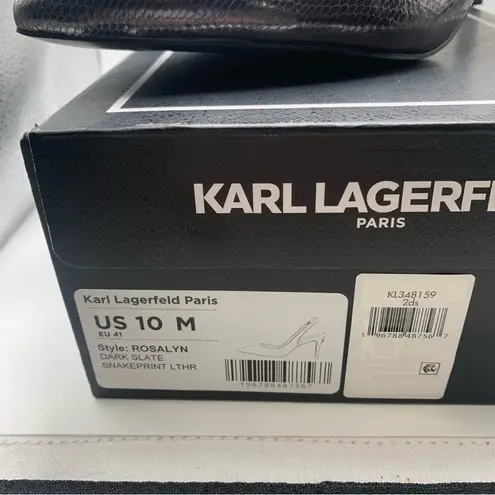 Karl Lagerfeld NWB Rosalyn Slingback Pump dark slate snake print size 10