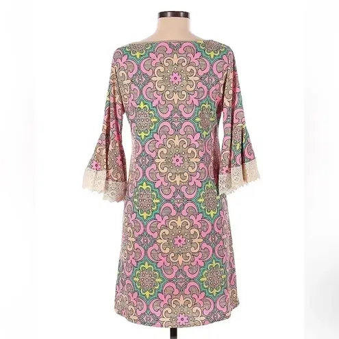 Judith March Anthropologie Pink Crochet Sleeve Hippie Boho Vibes Dress Size Med