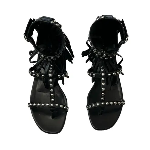 Saint Laurent Women’s Nu Pieds Fringe & Studded Sandals size 36 Black