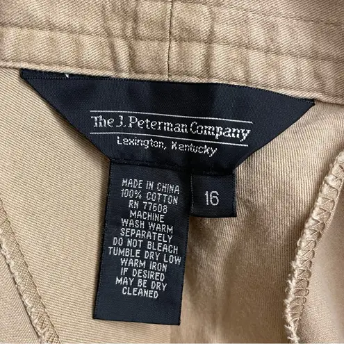 J. Peterman Wide Leg Culottes Khaki Cotton Skirted Pants Size 16 High Rise Tan