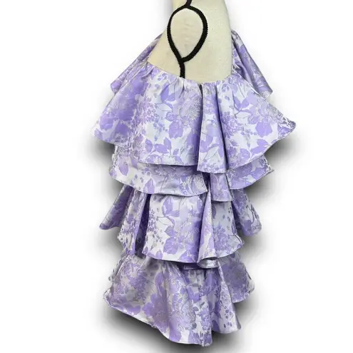 ASOS LUXE Ruffle One Shoulder Jacquard Mini Dress Purple Silver 6 Runs Small