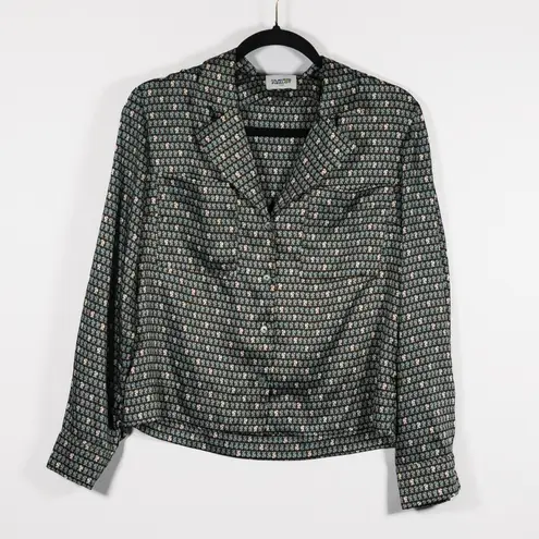 Claudie Pierlot Satin Floaty Collared Long Sleeve Button Down Horse Print Blouse