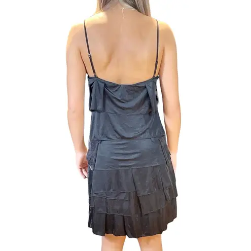 BCBGMAXAZRIA  Black Vintage 2000s Tiered Spaghetti Strap Mini Cocktail Dress