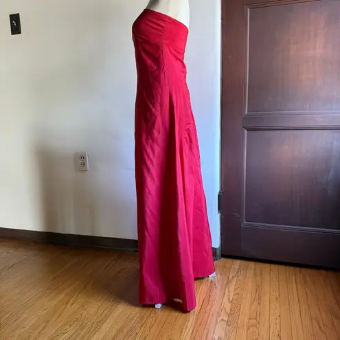 ENVERS | Cherry Red Raw Silk Midi Length Fit and Flare Strapless Gown | Size 4