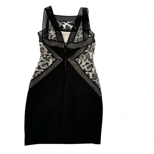 Tracy Reese NEW Faux Leather Floral Lace Mesh Trim Bodycon Dress Black Size 0