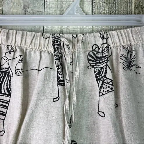 Hot Cotton Woman Size 3X Capri Pants with Faceless Person Print Linen/Cotton Tan