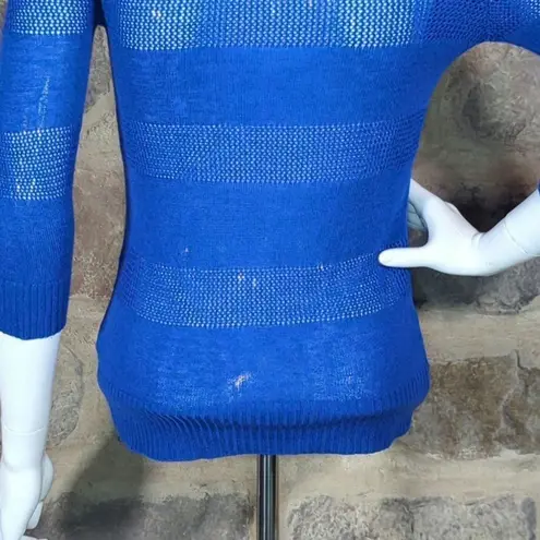 T/O Blue Cardigan Sweater Sheer Striped 3/4 Sleeve Y2K Woman's Size Small