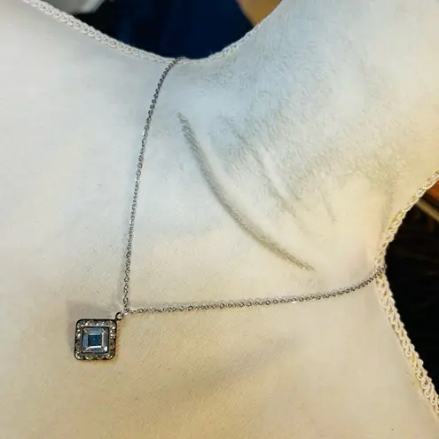 Handmade Handcrafted vintage emerald cut halo clear glass stone pendant on chain necklace