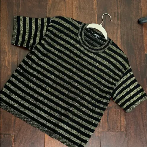 Minnie Rose Black and Gold Golden Horizon Striped Top Blouse Size Medium