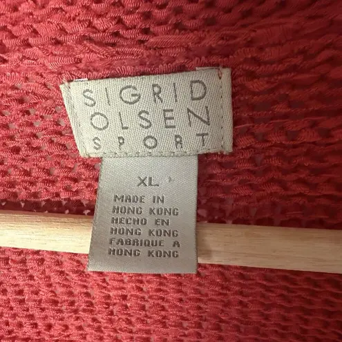 Sigrid Olsen Red Button Up Cardigan Colorful Classic Modest Lagenlook XL