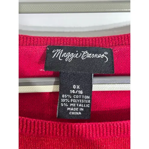 Maggie Barnes Sweater Size 14/16 Red Sparkly Bling Holidays Office Siren