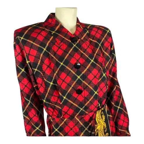 Maggy London NWT Vintage Silk, red, black & gold plaid wrap dress size 6