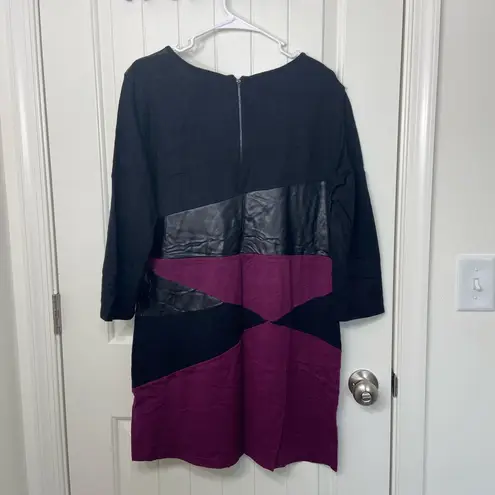Alfani NWOT women’s faux leather black purple colorblock zip stretch knee dress