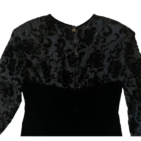 VTG 80s AJ Bari 12 14 Black Velvet Formal Wiggle Gown Dress Mermaid Long Evening