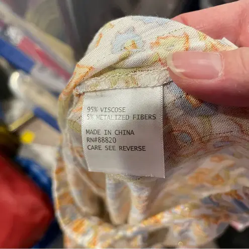 Cute tiered ruffle midi metallic thread boho floral pull on skirt festival fairy Orange Size XS