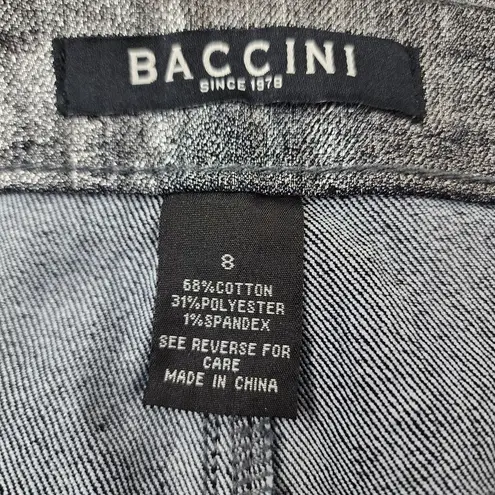 Baccini Silver Metallic Jean Skirt Denim Pencil Straight Stretch Skirt Size 8