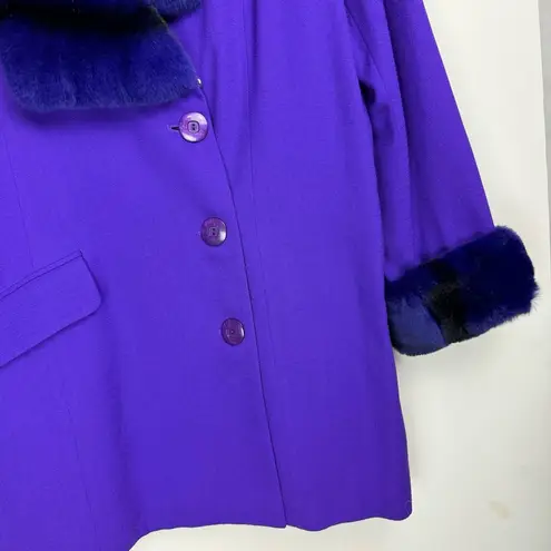 Vintage Lily & Taylor Couture Womens Wool Fox Fur Trim Jacket Coat Sz 18 Purple
