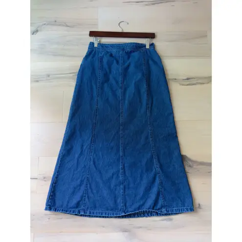 Vintage 90s Midi Denim Skirt Size 4 Small Pockets Classic Summer Prairie blue