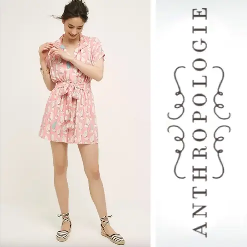 Maeve by Anthropologie Tourista Sailbot Anchor Belted Short Romper Pink Size 6