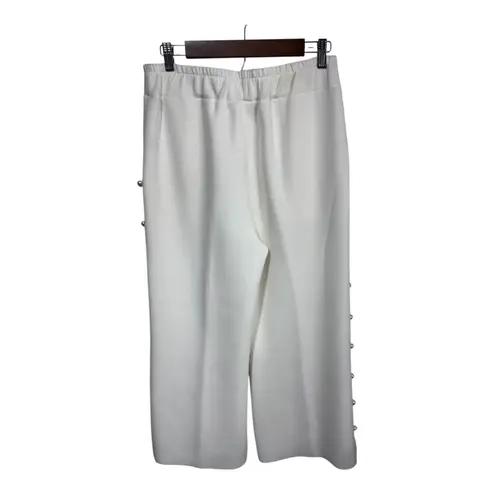 Joh Women's White Wide Leg Pants Pearl Button Trim Pockets Elastic Waist Size L Size L