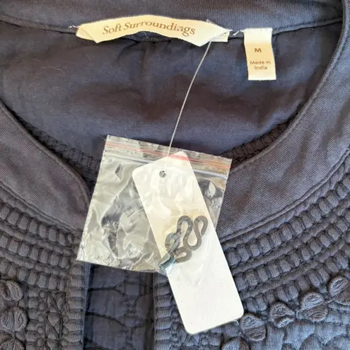 Soft Surroundings Quilted Jacket Slate Blue Gray Open Front Womens Medium NWT