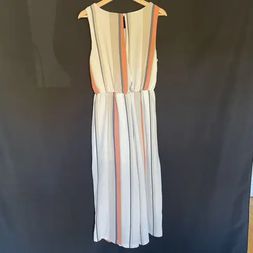 Luxology striped orange cream beige jumpsuit sleeveless pockets size 12 business