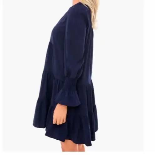 Pomander Place X Tuckernuck Navy Blue Crepe Kenzo Dress Tiered Ruffle Coastal Size M