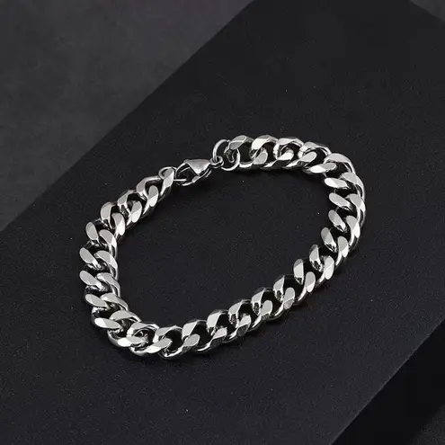 Link Chain Bracelet for Men Women Streetwear Unisex Hip Hop Style Silver