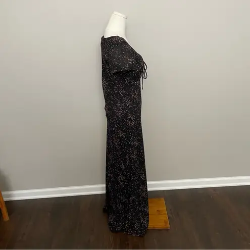 Vintage Y2K Maxi Dress Sweetheart Neckline Heart Flower Print Whimsical Black Size 8