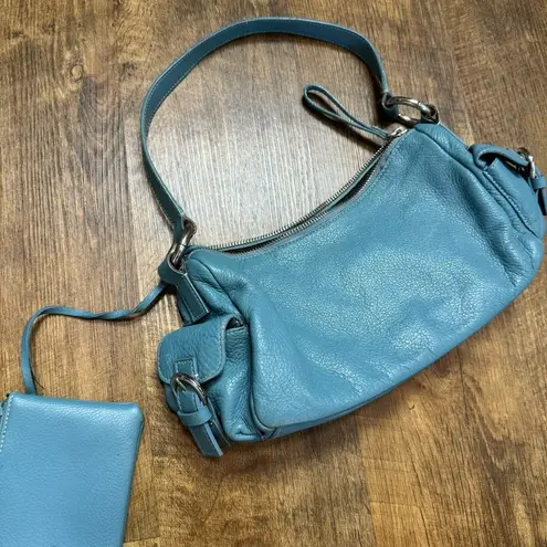 Giani Bernini Y2K Blue Leather Shoulder Bag Buckle Straps