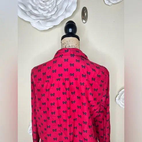 J.Crew NTM: Red & Navy Blue Bow Print Silk Blend Blouse Size 12