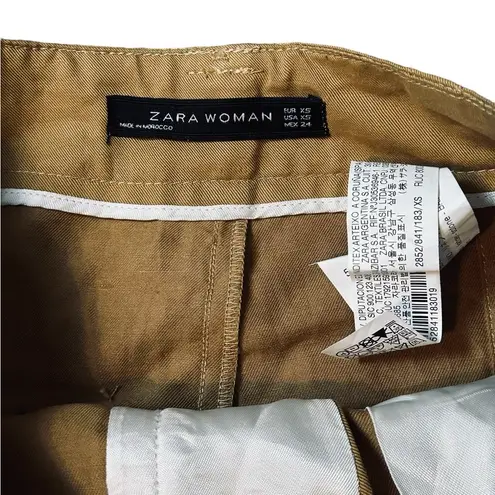 ZARA  Woman Wide Leg High Rise Trousers Pants Cuffed Khaki Womens XS NWT *Flawed