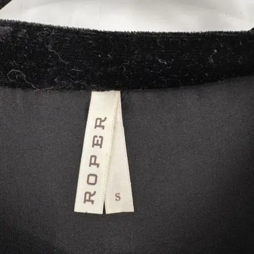 Roper Women’s Long Sleeve Black Velvet Floral Embroidered Tunic Top Blouse Small