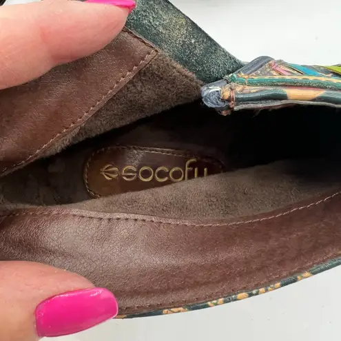 Socofy Womens Size 39 US 8 Artsy Leather Ankle Boots Multicolor Boho Chic Hippie Red