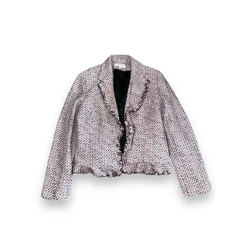 Vintage Y2K BIGIO Women's Pink Tweed Ruffle Snap Button Blazer Jacket sz 12 USA