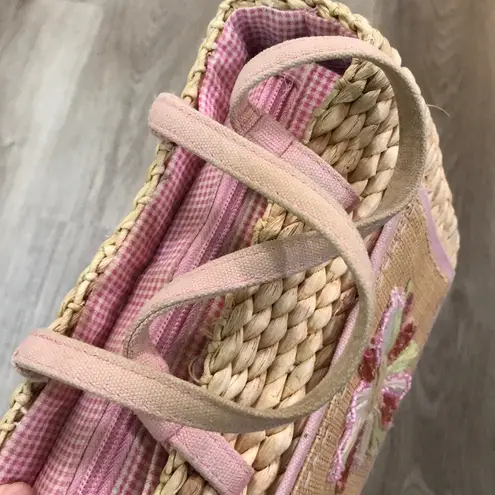 Flower Wicker Straw Basket Gingham Purse Bag Pink