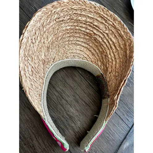 Scala Vibrant Straw Sun Visor With Colorful Trim Boho Barbie