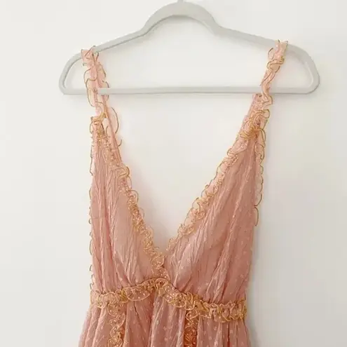 CHIO / Revolve Short Polka Dot Frill Dress in Blush NWOT Size S Retail $394